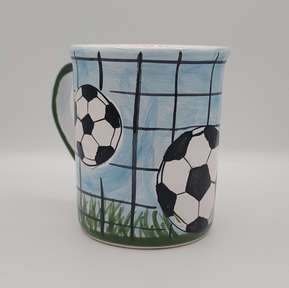 Vintage Soccer Mug Football Player Coach Gift Goal Net Sports Fan Cup 2000s